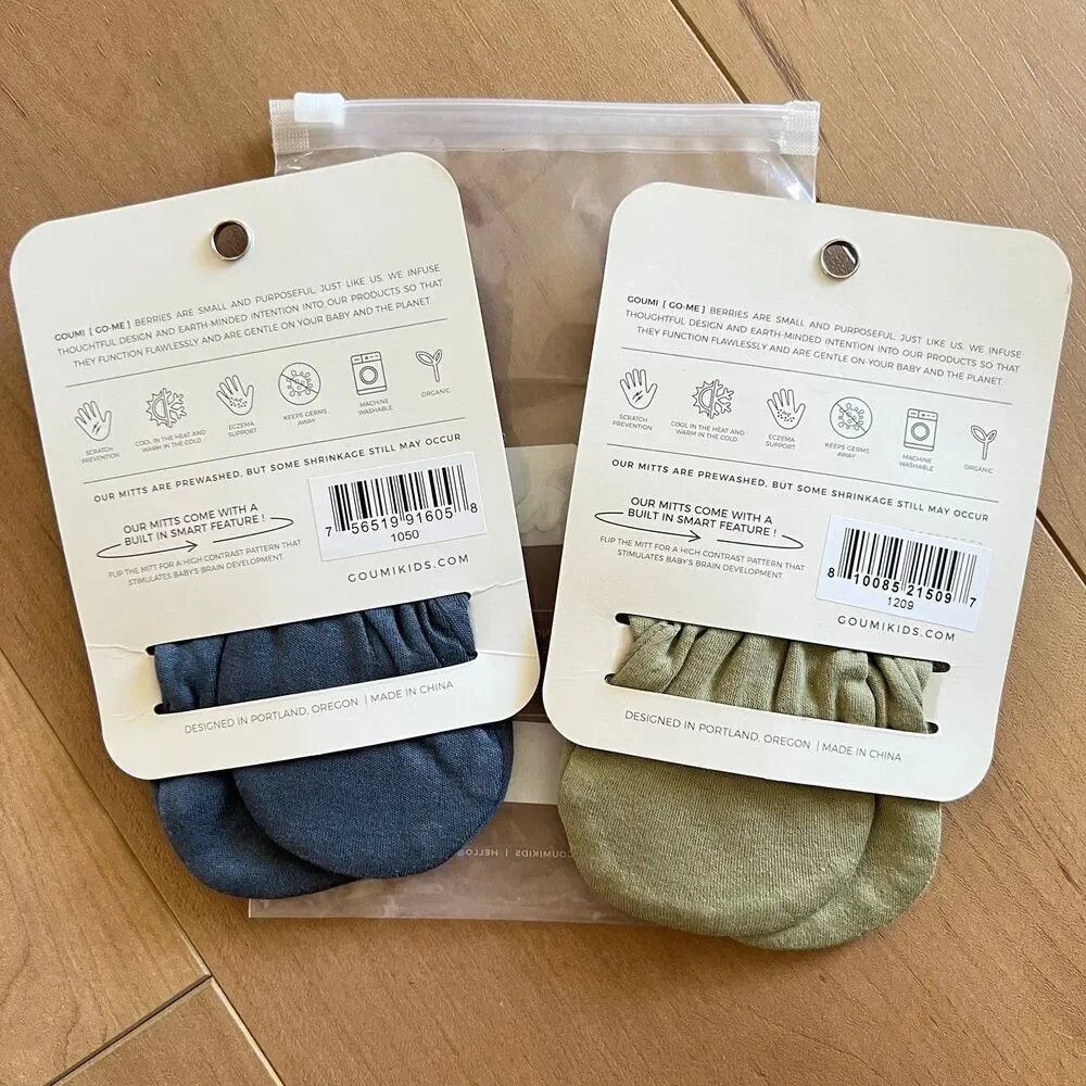 NWT Goumi Kids Baby Mitts Set Midnight & Artichoke SZ 3-6 mo Blue Green Bamboo